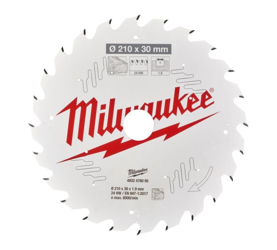 Диск пильный 210х30 мм, 24 зуб. (по дереву, скошенные зубья) MILWAUKEE 4932478095