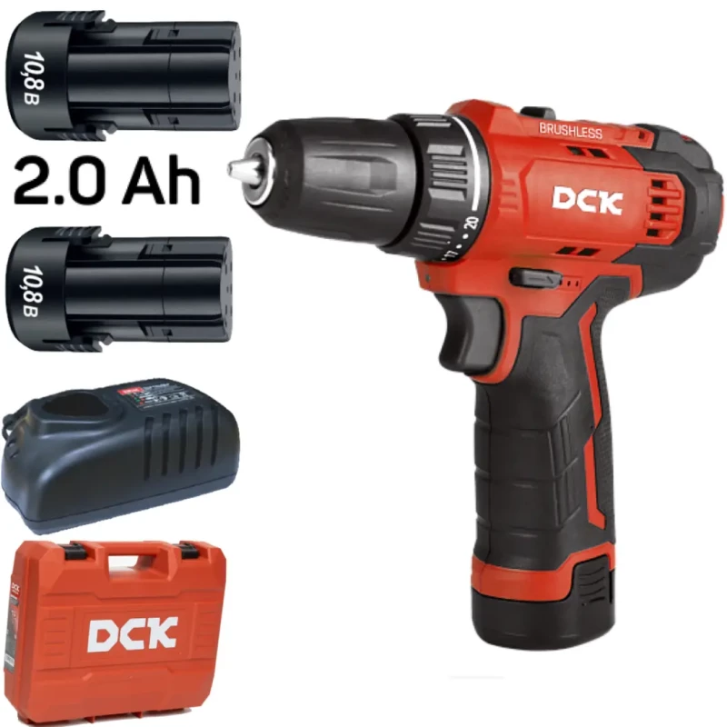 Дрель-шуруповерт аккум бесщеточная DCK KDJZ23-10, 10,8В,  2*2а/ч. 35нм, кейс