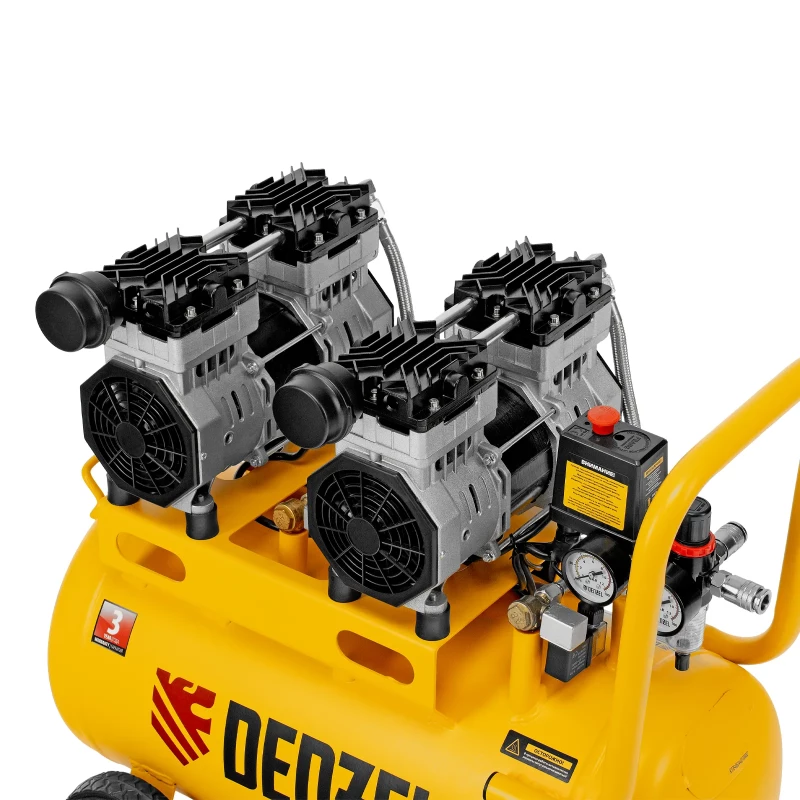 Компрессор безмасляный, малошумный DLS 1500/50, 1500 ВТ, 2x750, 50 л, 260 л/мин Denzel