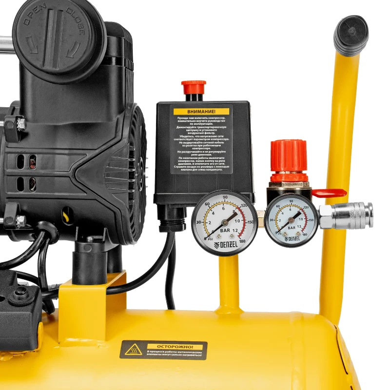 Компрессор безмасл. малошумный DLP-950/24, 950Вт,24 л, 2850 об/мин, 170 л/мин Denzel